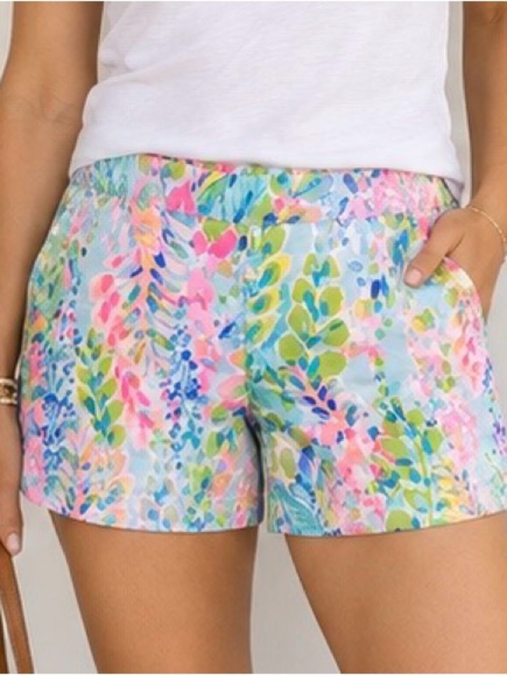 Lilly Pulitzer XS Floral Print Stretch Cotton Shorts Pink Blue Green